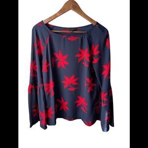 BANANA Republic boat neck bell sleeve floral navy and red blouse small